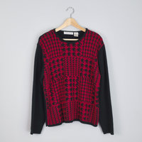 90's black and red houndstooth sweater, women's large