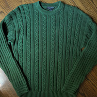 90's green cable knit sweater, men's large