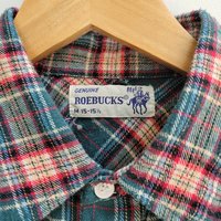 1970 Roebucks plaid flannel button up shirt with pearl snaps, size large