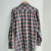1970 Roebucks plaid flannel button up shirt with pearl snaps, size large