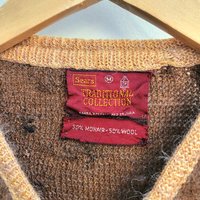 1940 Sears brown shaggy mohair cardigan sweater, medium