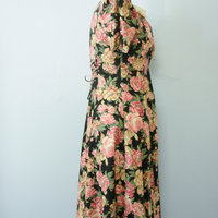 80's floral button up dress, women's size small