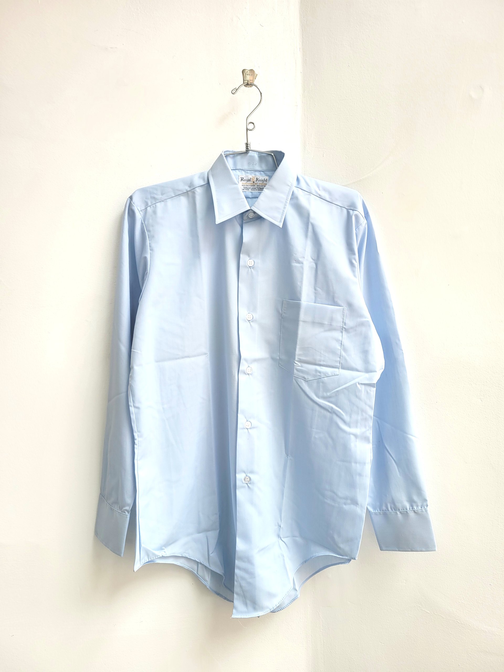 1970 Royal Knight blue button up shirt, medium