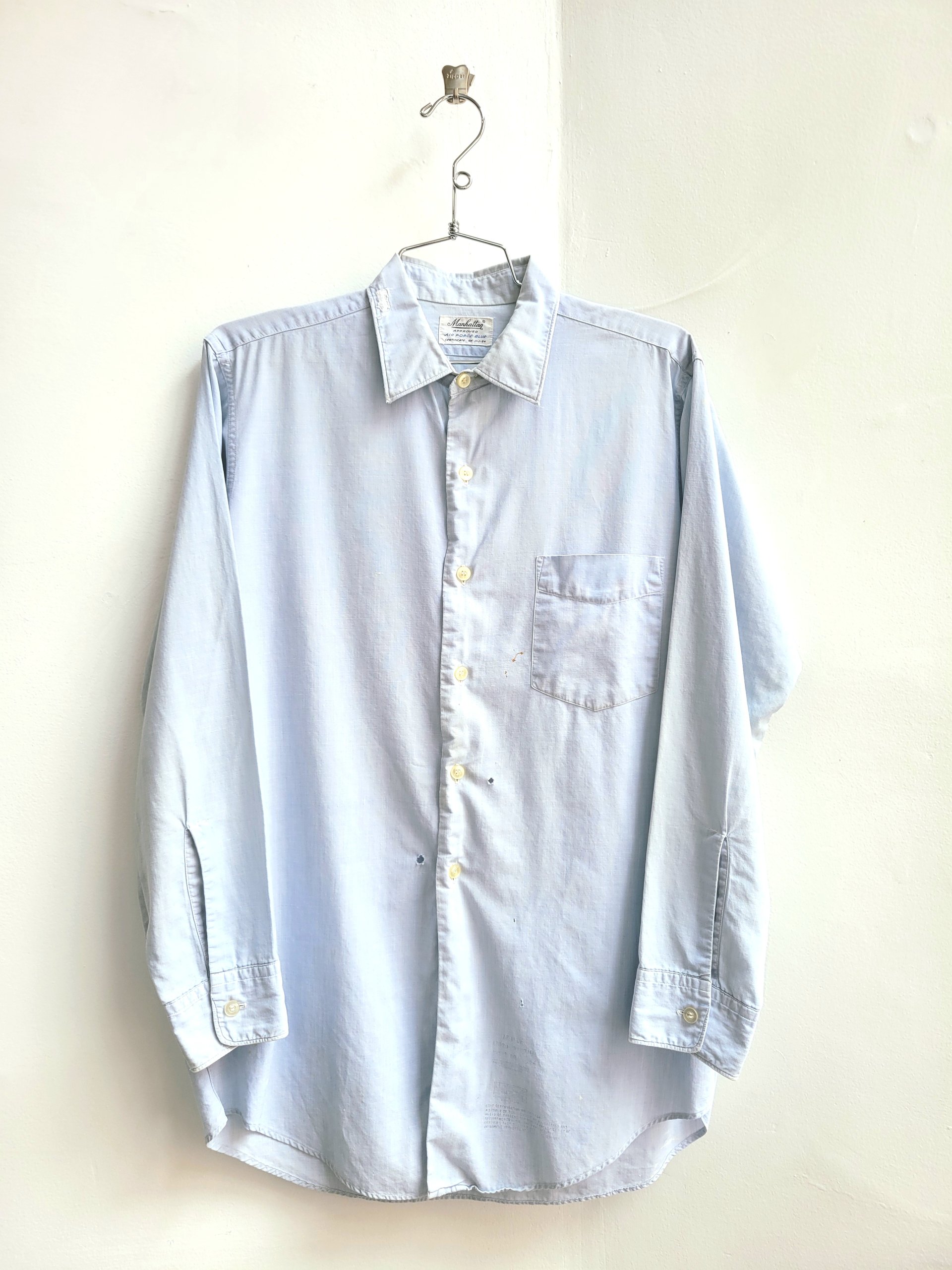 1960 Manhattan Air Force blue button up shirt, medium