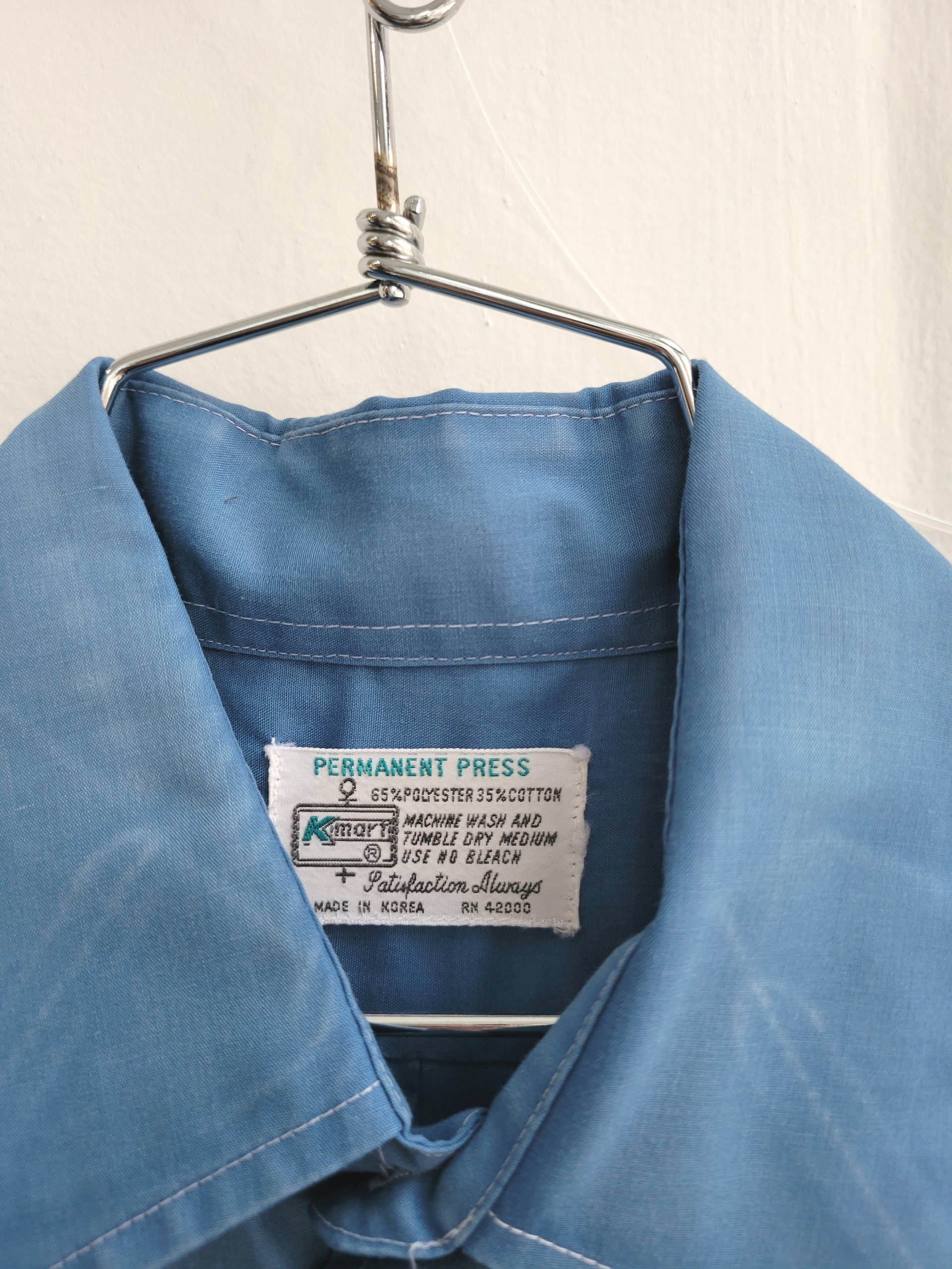 1970 Kmart blue button up shirt, medium