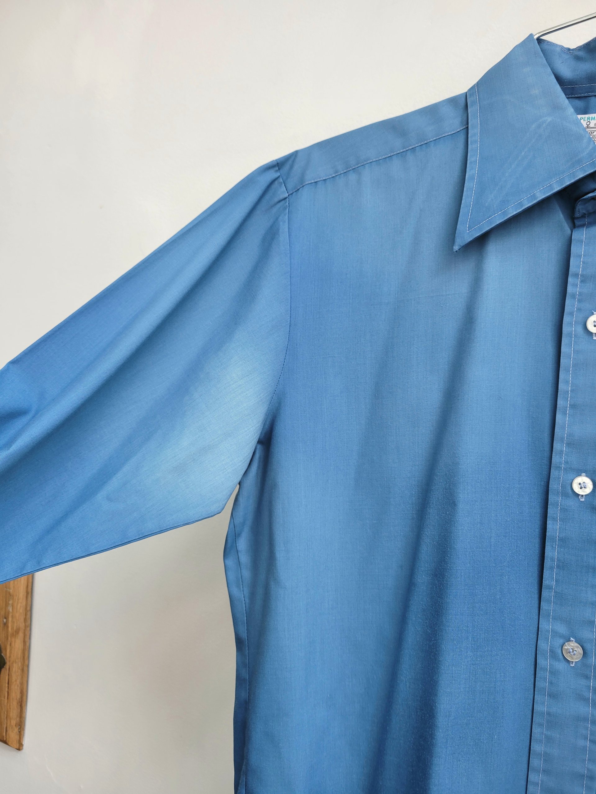 1970 Kmart blue button up shirt, medium