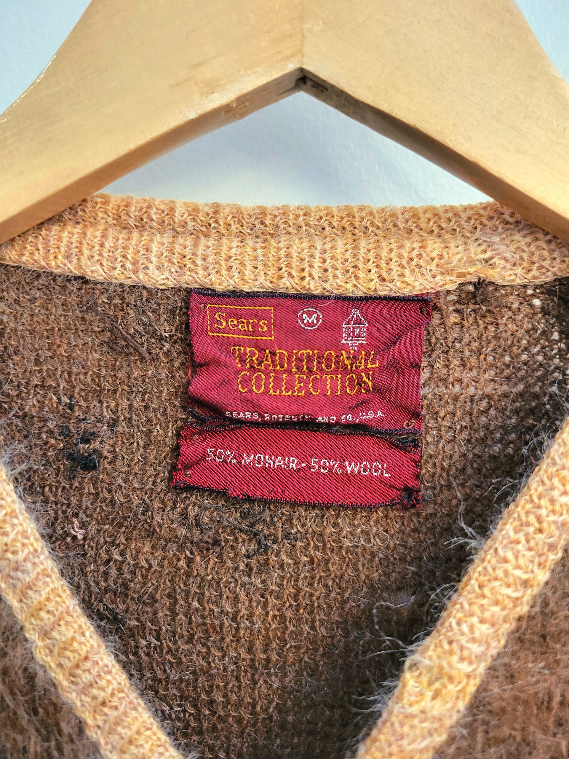 1940 Sears brown shaggy mohair cardigan sweater, medium