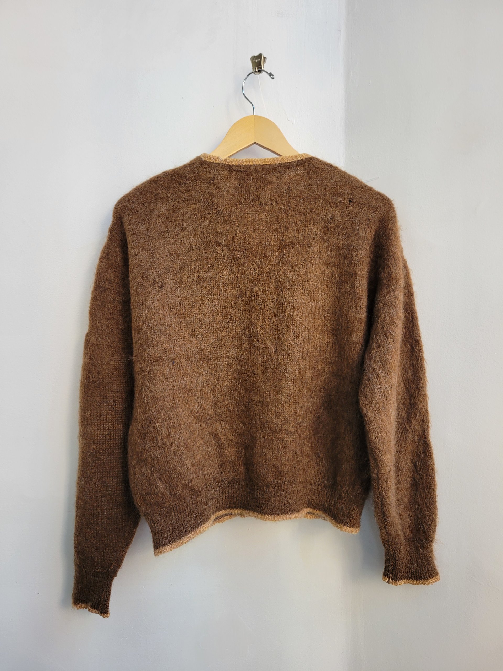 1940 Sears brown shaggy mohair cardigan sweater, medium