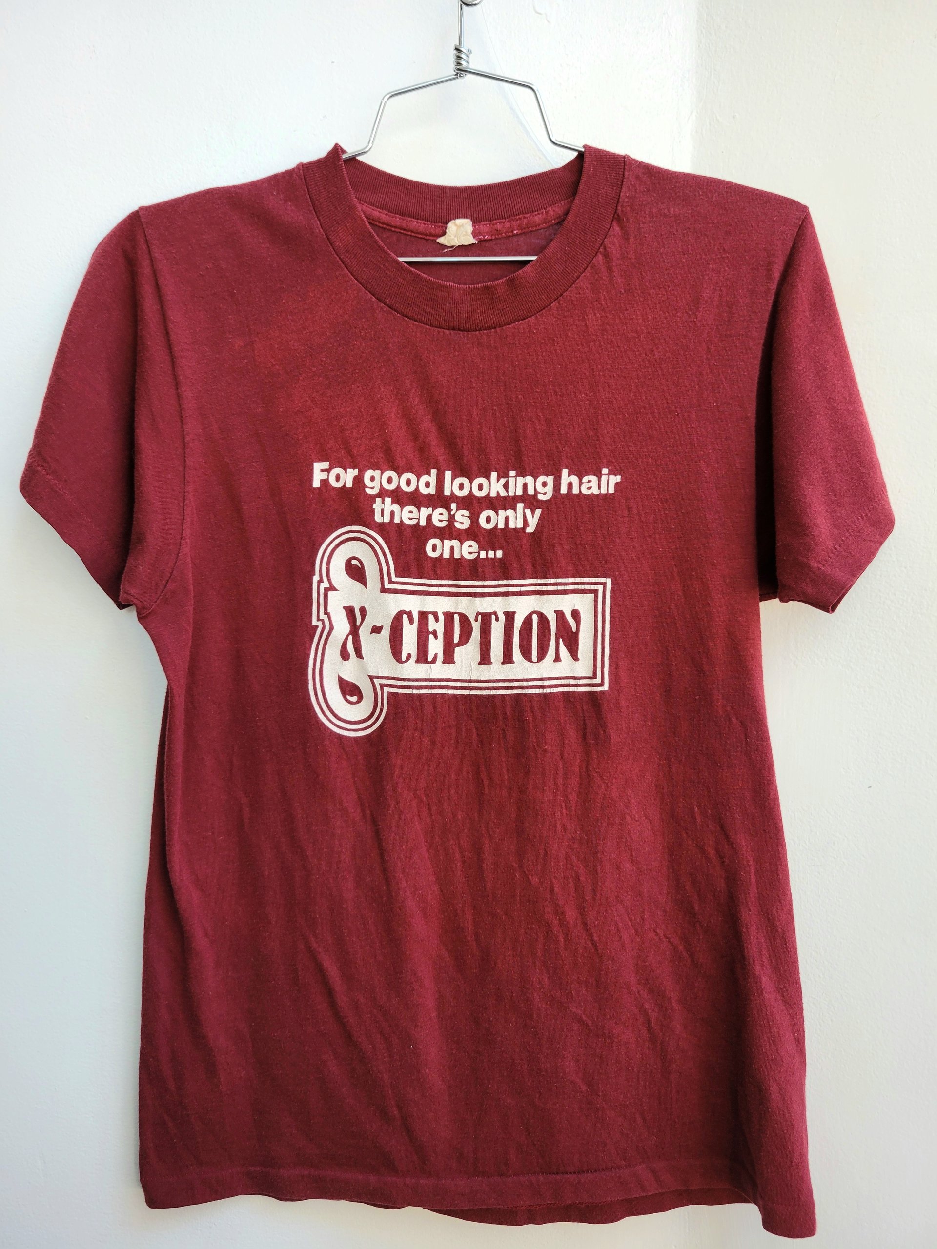 1980 Good Looking Hair burgundy tee shirt, size small