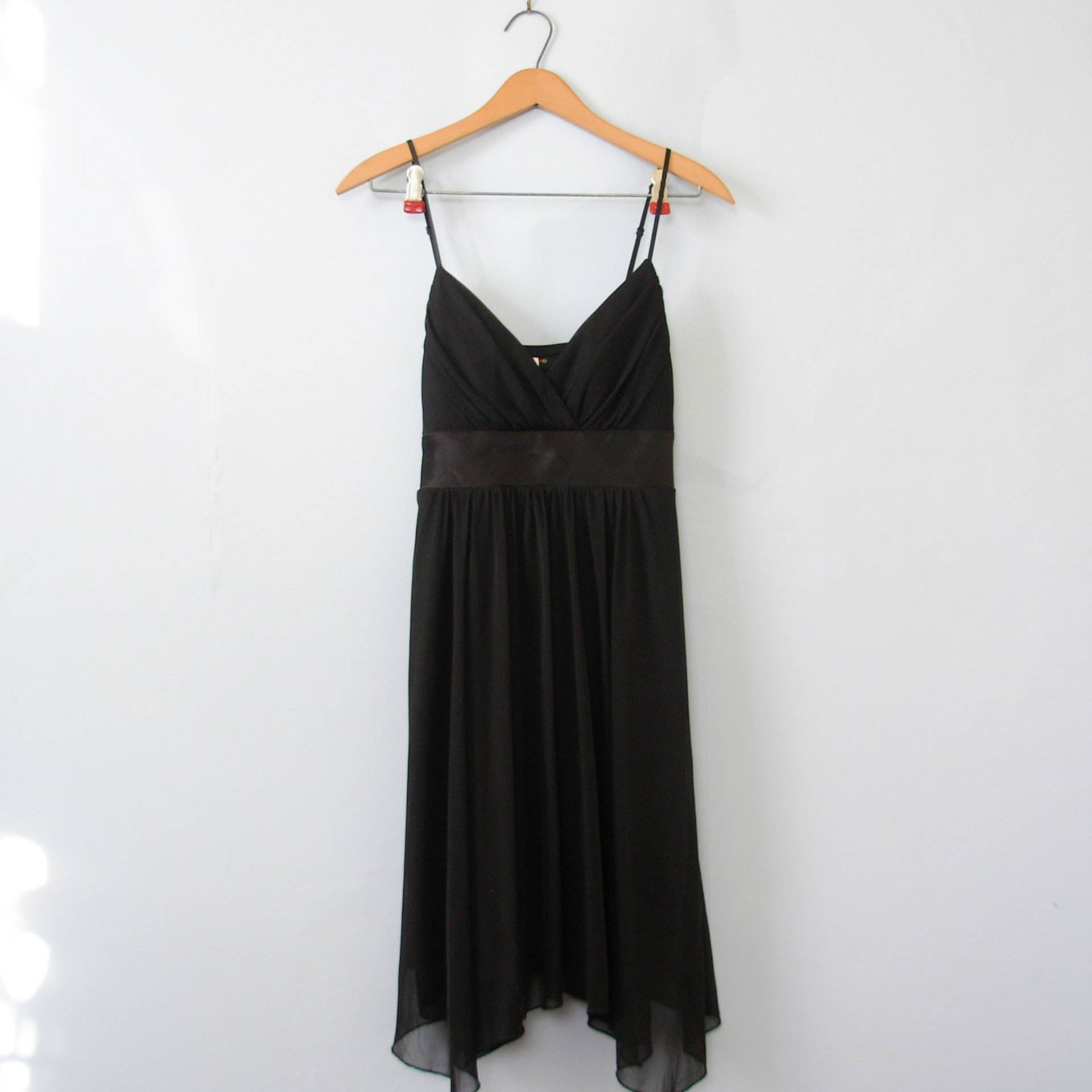 Y2K black babydoll mini dress with handkerchief hem, women's medium / small