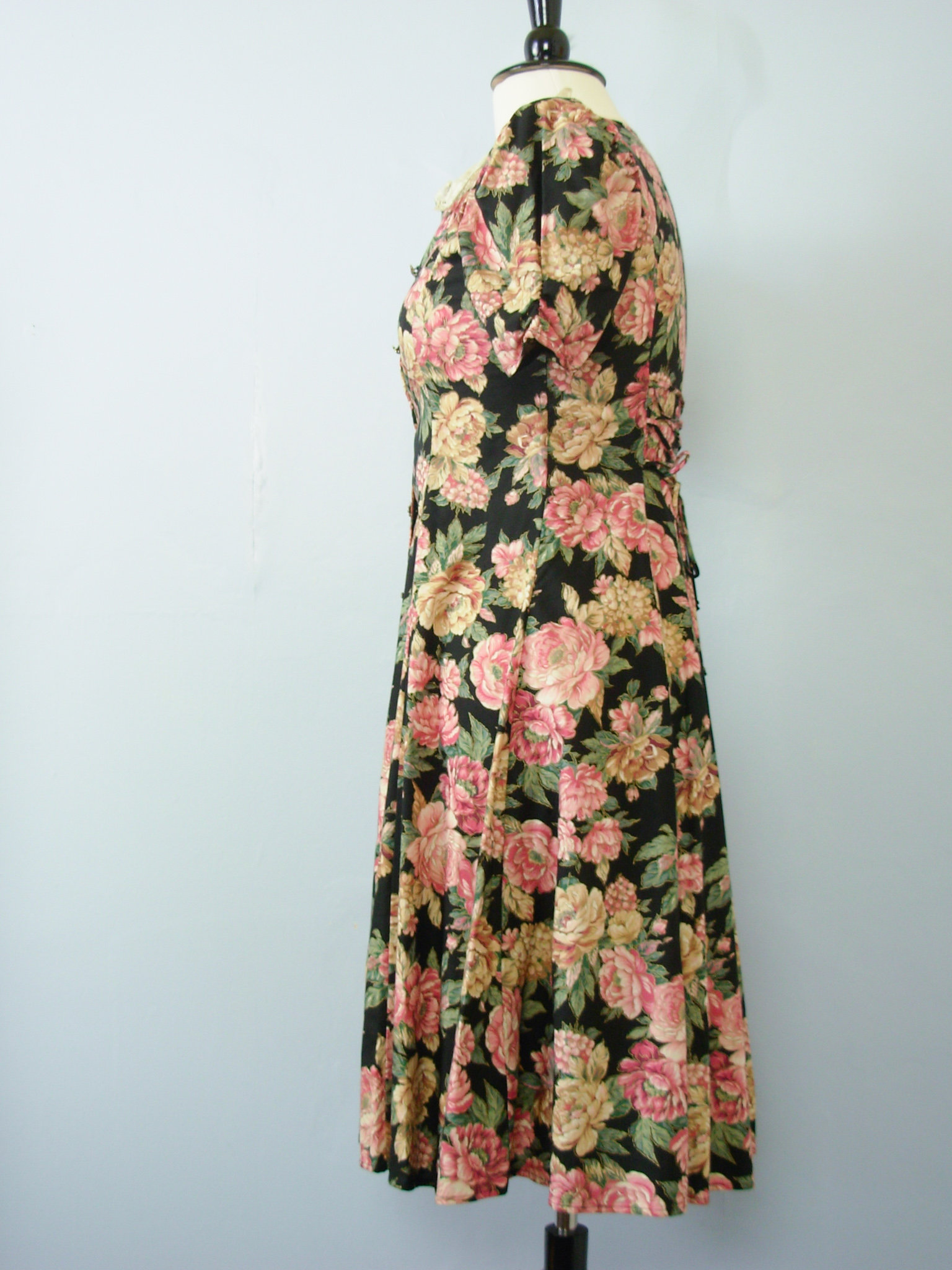 80's floral button up dress, women's size small