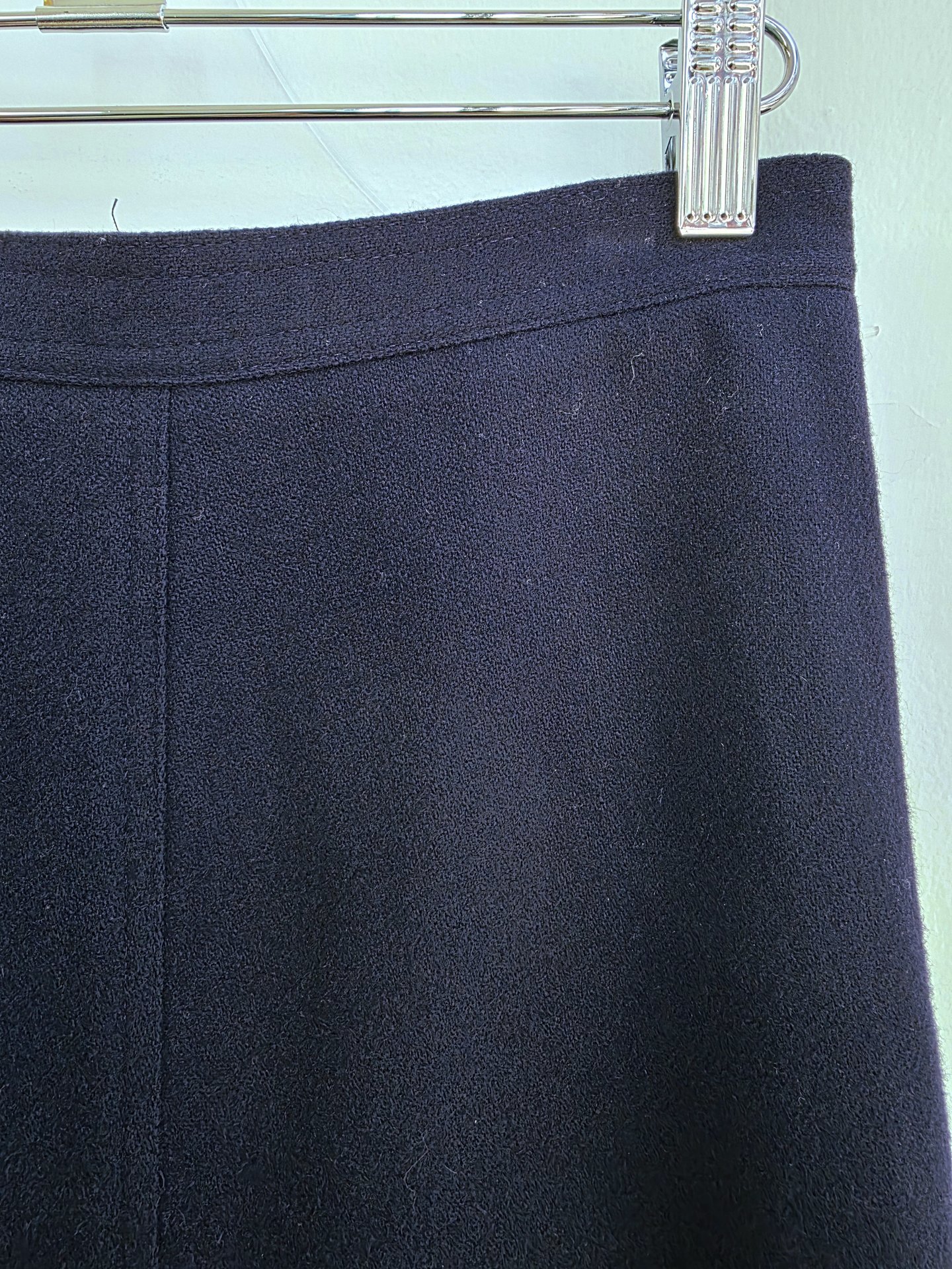 1970 navy blue wool midi skirt, small