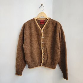 1940 Sears brown shaggy mohair cardigan sweater, medium