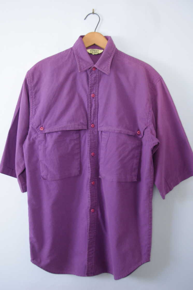 Vintage 90's short sleeved purple button up shirt, men's size small ...