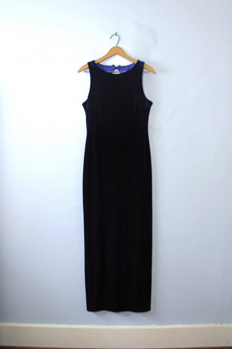 Vintage 90's sleeveless royal blue velvet floor length maxi dress, size ...