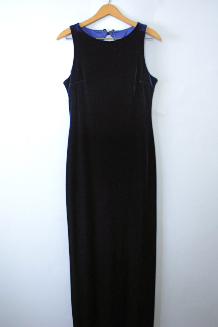 Vintage 90's sleeveless royal blue velvet floor length maxi dress, size ...