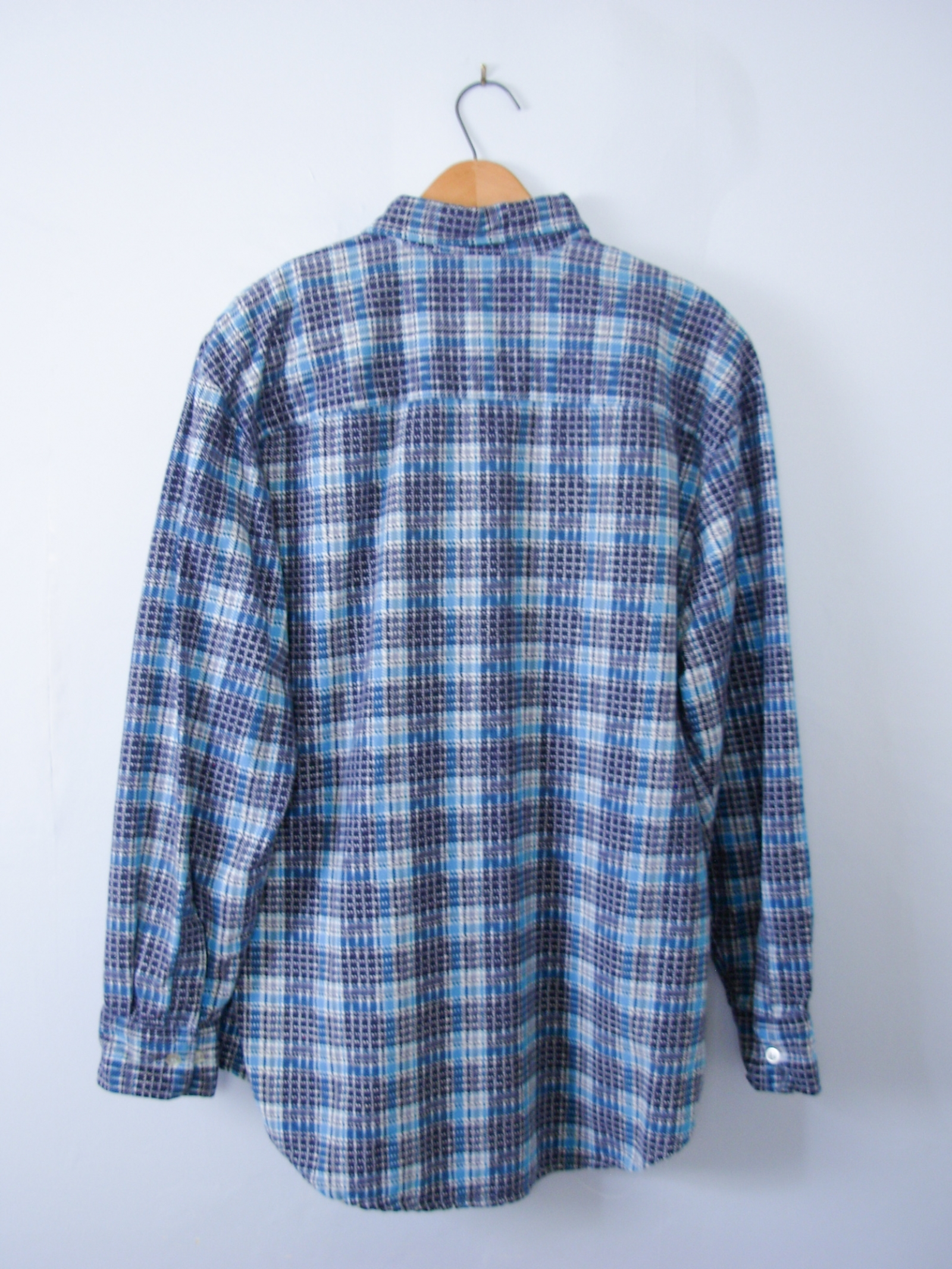 Vintage 80's blue plaid flannel button up shirt, men's size large ...