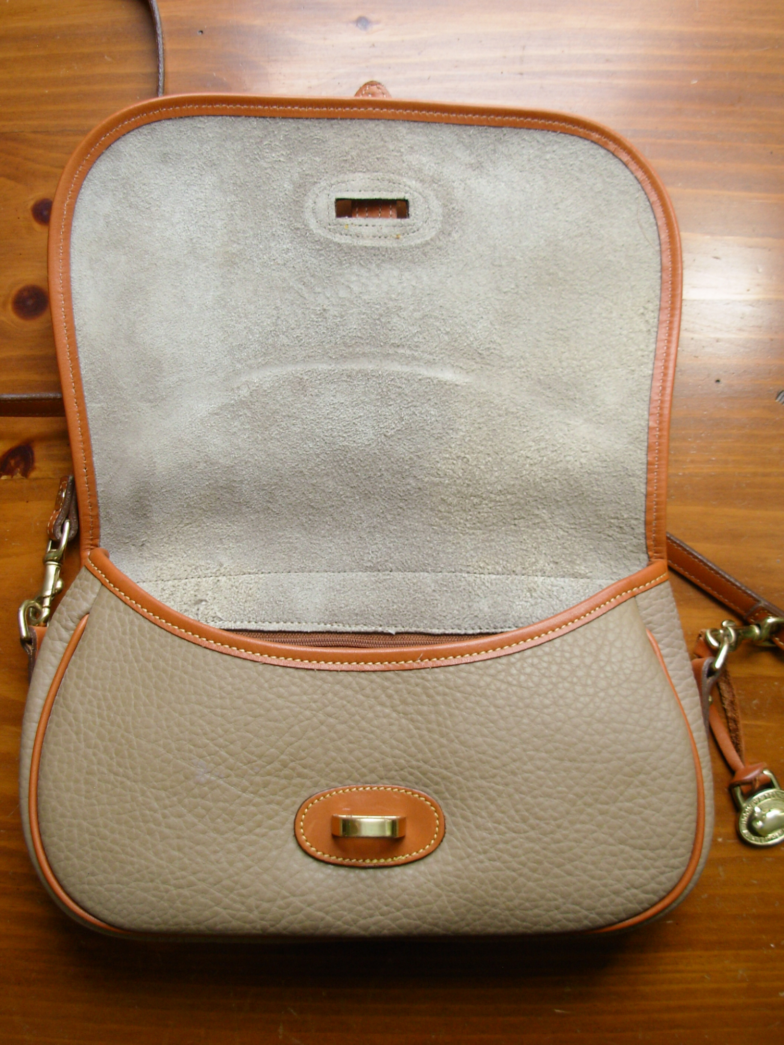 DOONEY & BOURKE Vintage Taupe & Tan Leather Flap Crossbody Shoulder Bag