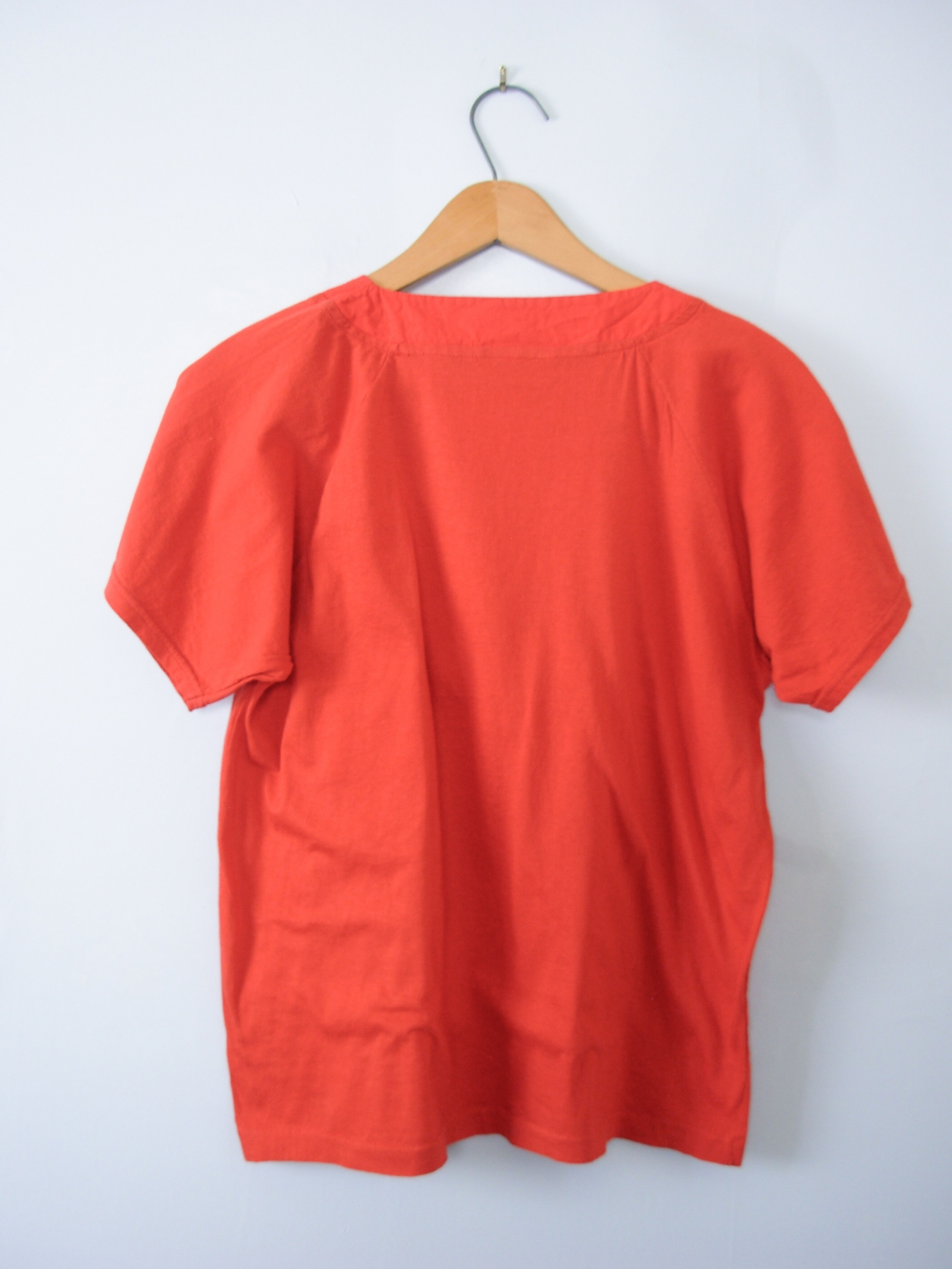 Vintage 80's plain red henley tee shirt with pocket, women's size ...