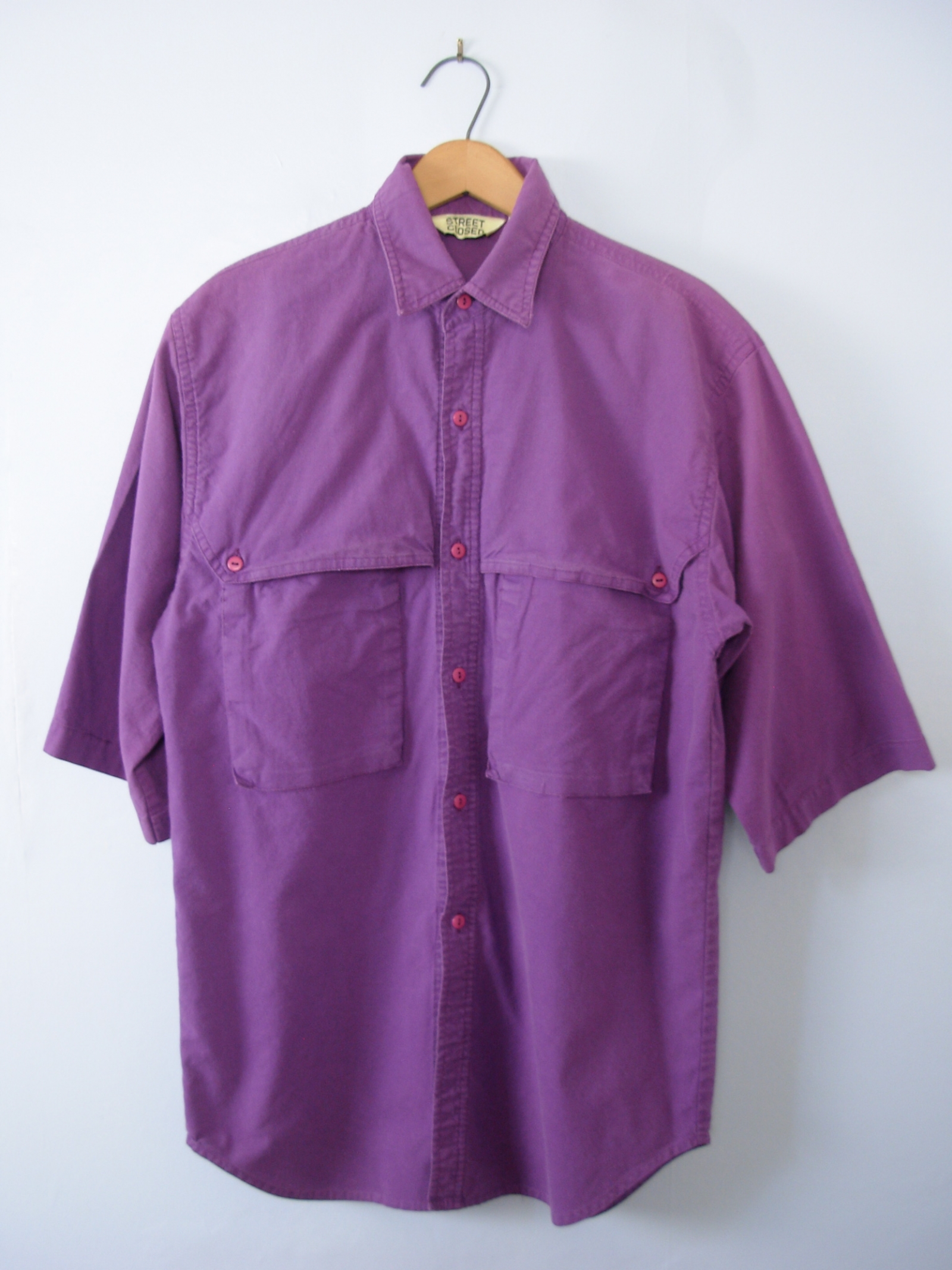 Vintage 90's short sleeved purple button up shirt, men's size small ...