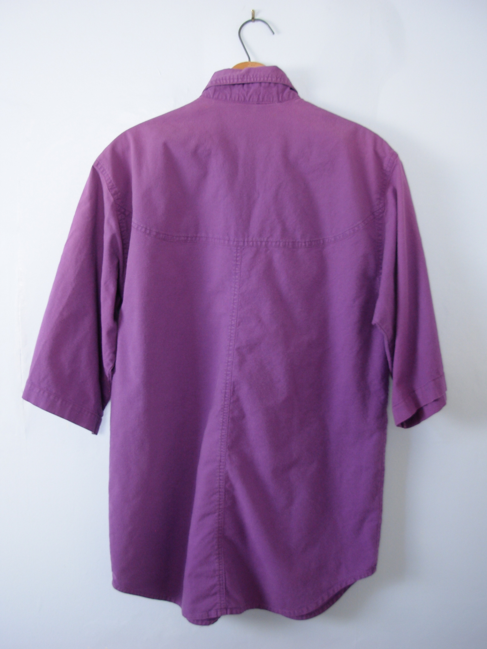 Vintage 90's short sleeved purple button up shirt, men's size small ...