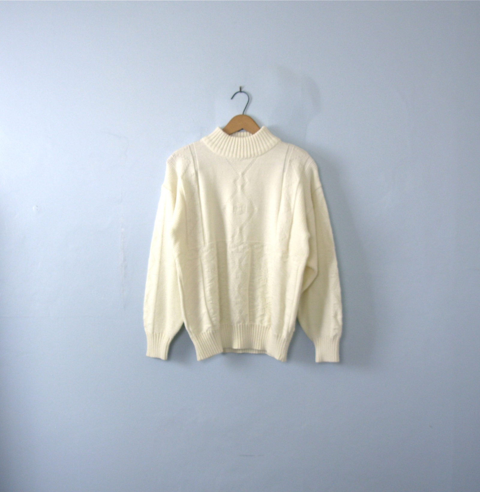 Vintage 80's off white wool sweater, oversized sweater, women's size ...