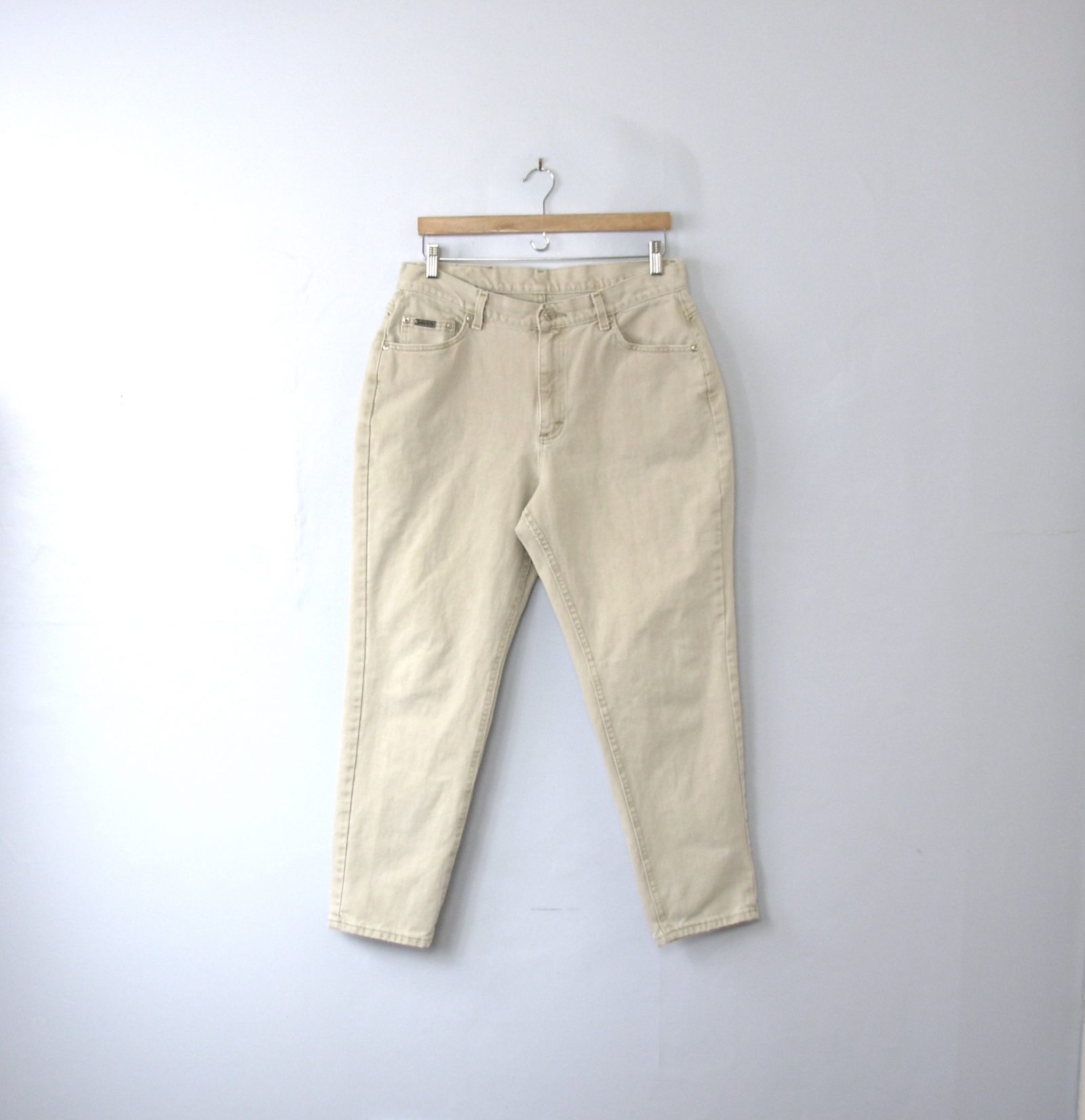 80's high waisted jeans, mom jeans, stone beige denim, tapered leg, 16 ...