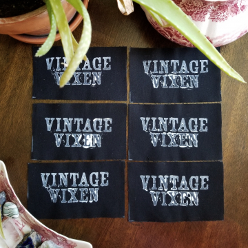 Vintage Vixen hand stamped patch, hand made patches, black and white patch with FREE SHIPPING