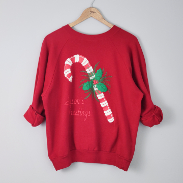 80's red candy cane Christmas sweatshirt, women's size XL