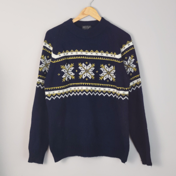 60's navy snowflake Christmas sweater, men's large