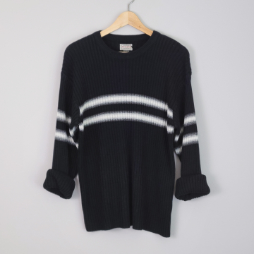 90's black ribbed knit sweater, men's medium