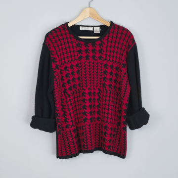 90's black and red houndstooth sweater, women's large