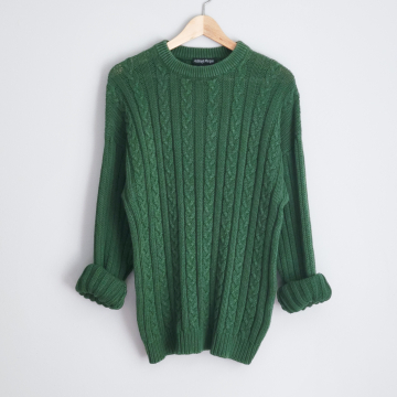 90's green cable knit sweater, men's large