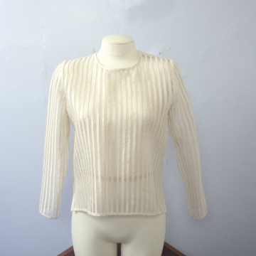 Vintage 60's white striped sheer top, sheer blouse, size small / medium