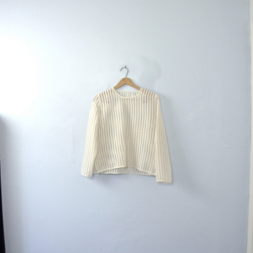 Vintage 60's white striped sheer top, sheer blouse, size small / medium