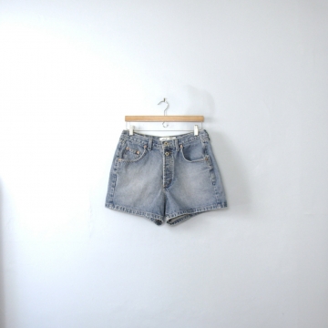 Vintage 90's high waisted denim shorts, button fly, size 12