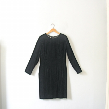 Vintage 80's long black velvet dress, long sleeved pencil skirt, cocktail dress, size 8 / medium