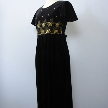 90's black velvet empire waist midi dress, women's medium / 8