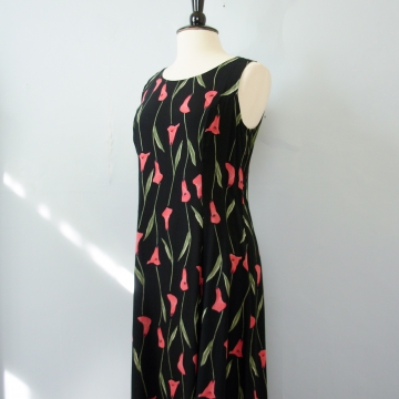 90's black floral midi dress, women's size medium