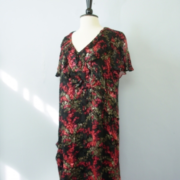 Y2K romantic rose floral silk dress, women's size 1X
