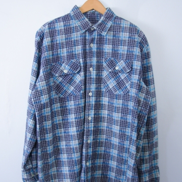 Vintage 80's blue plaid flannel button up shirt, men's size large