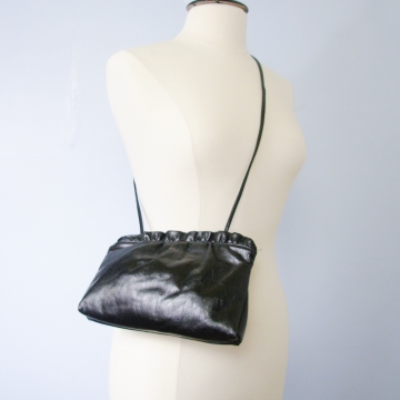 Vintage 80's black patent leather small shoulder bag and clutch