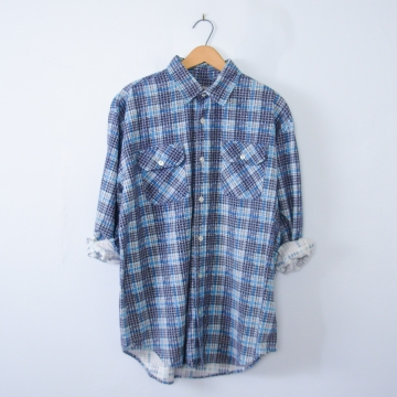 Vintage 80's blue plaid flannel button up shirt, men's size large