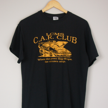 Y2K LCMS Car Club DeLorean black tee shirt, size medium