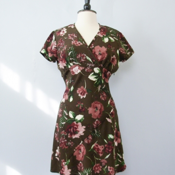 90's brown floral mini dress, women's size medium