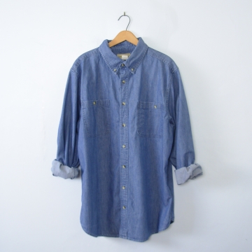 Vintage 90's blue button up denim shirt, men's size large