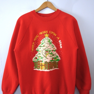 Vintage 80's Wish Upon a Star red Ugly Christmas sweatshirt, men's size large / medium