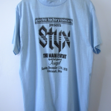 Vintage 70's Styx and Angel shirt Cincinnati Ohio concert band tee, size XL / large