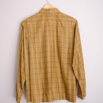 50's Shillito's yellow plaid button up shirt, men's size medium