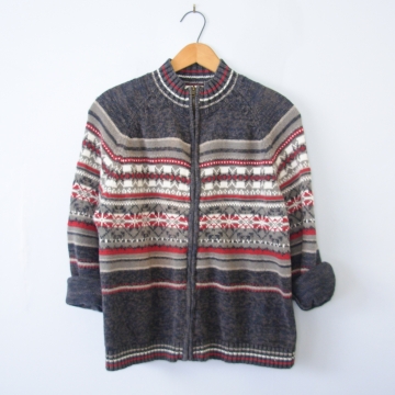 Vintage 90's grey fair isle cardigan sweater, women's size medium